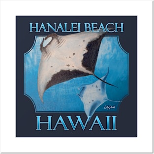 Hanalei Beach Hawaii Manta Rays Sea Rays Ocean Posters and Art